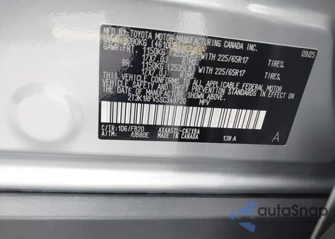 2025 Toyota Rav4 Le из США, поврежденный, VIN 2T3K1RFV5SC349720